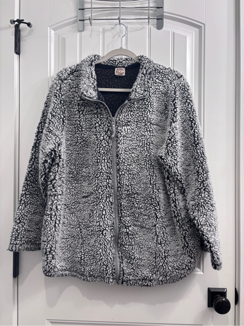 Como Vintage Grey Teddy Sherpa Zip Jacket